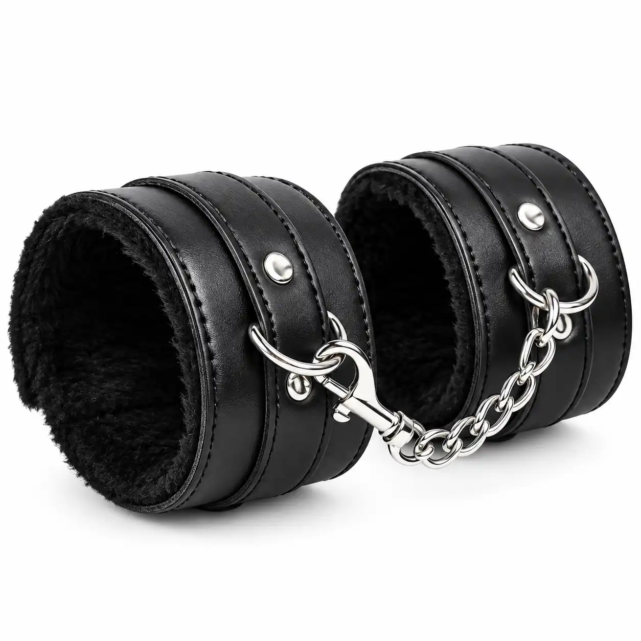 Fix Your Spark Products4 Black fur-lined faux leather wrist cuffs with detachable metal chain