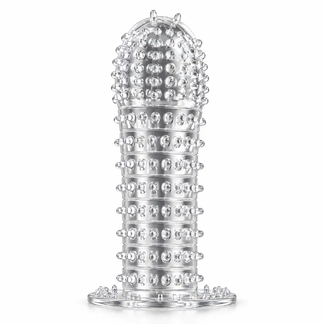 Clear textured reusable sleeve with raised nubs and ribbed base