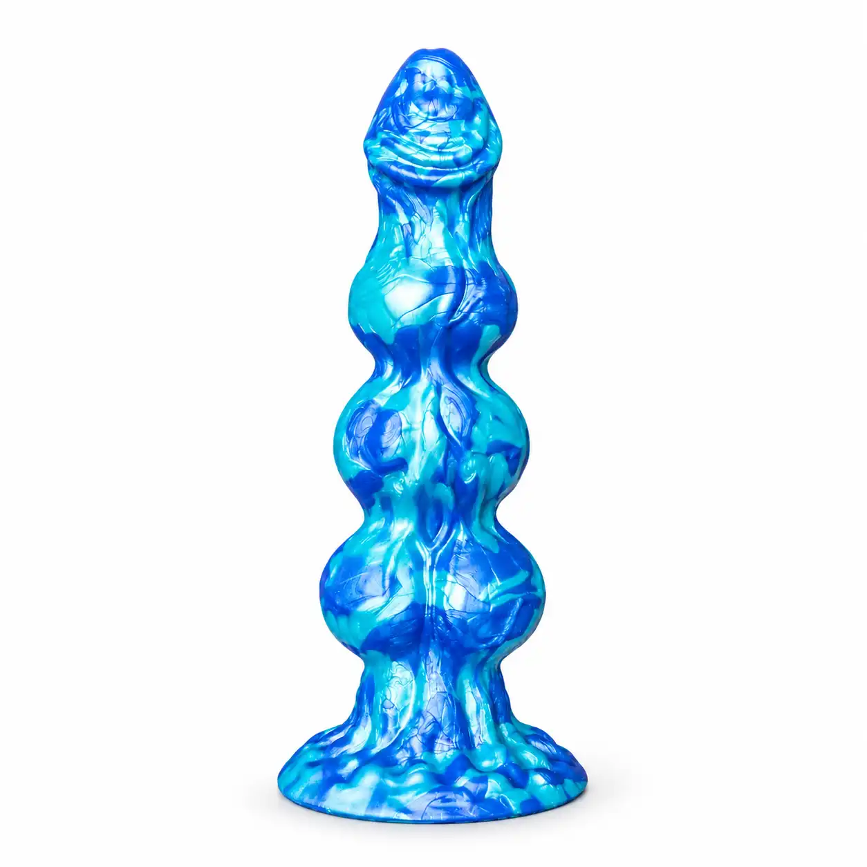 Fix Your Spark Products9 Blue marbled silicone toy with contoured shaft and flared suction base